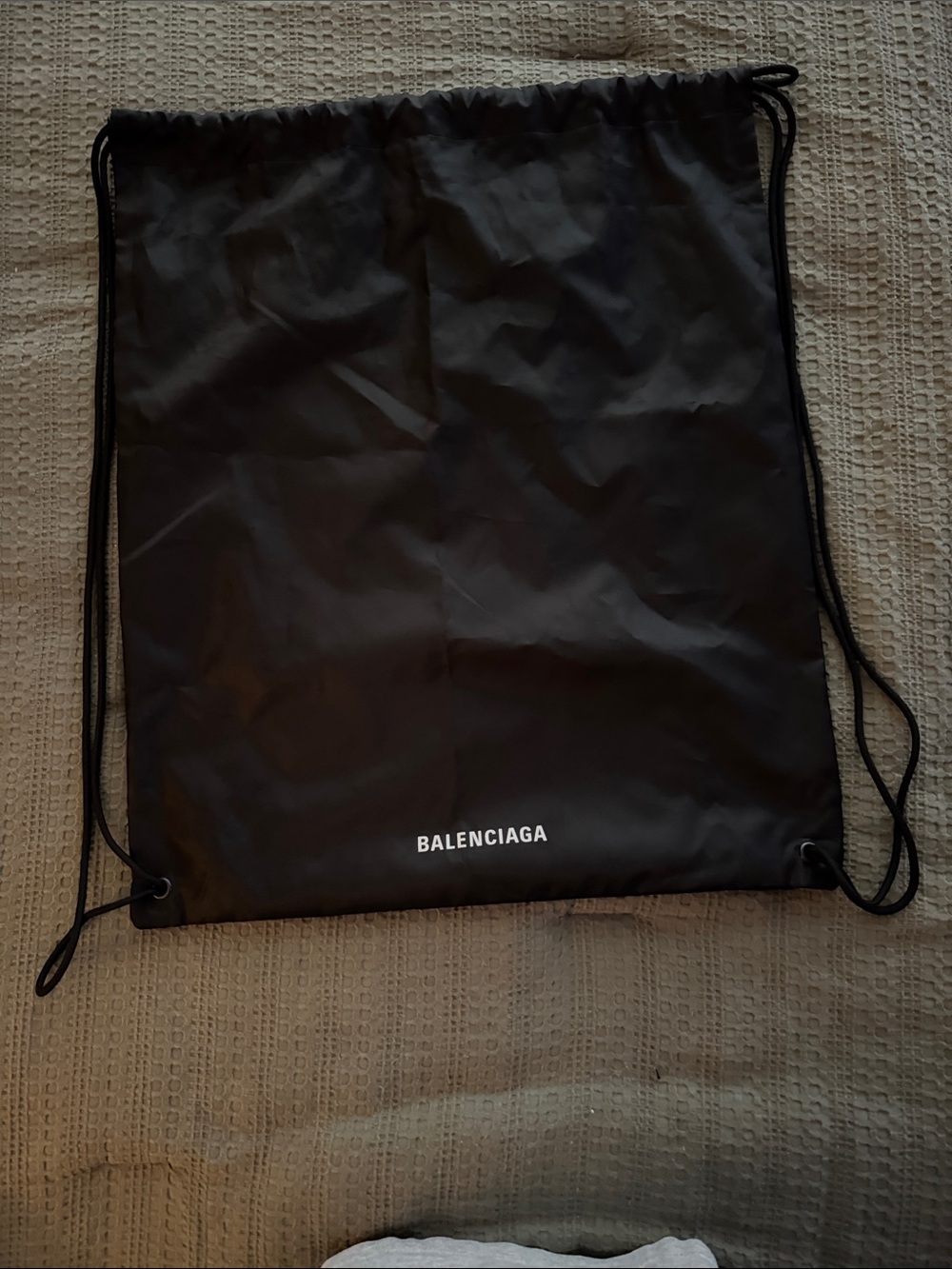 Balenciaga Black Drawstring Backpack with White Logo